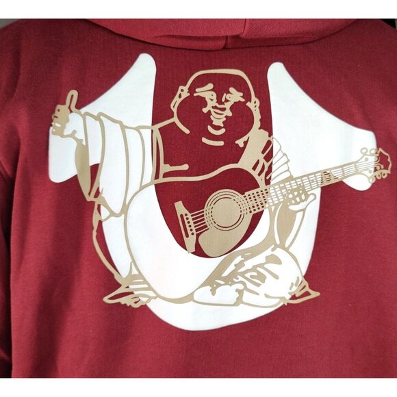 True Religion Overlap Buddha Full Zip Up Hoodie Mens XL Chocolate Truffle NWT - Picture 9 of 14